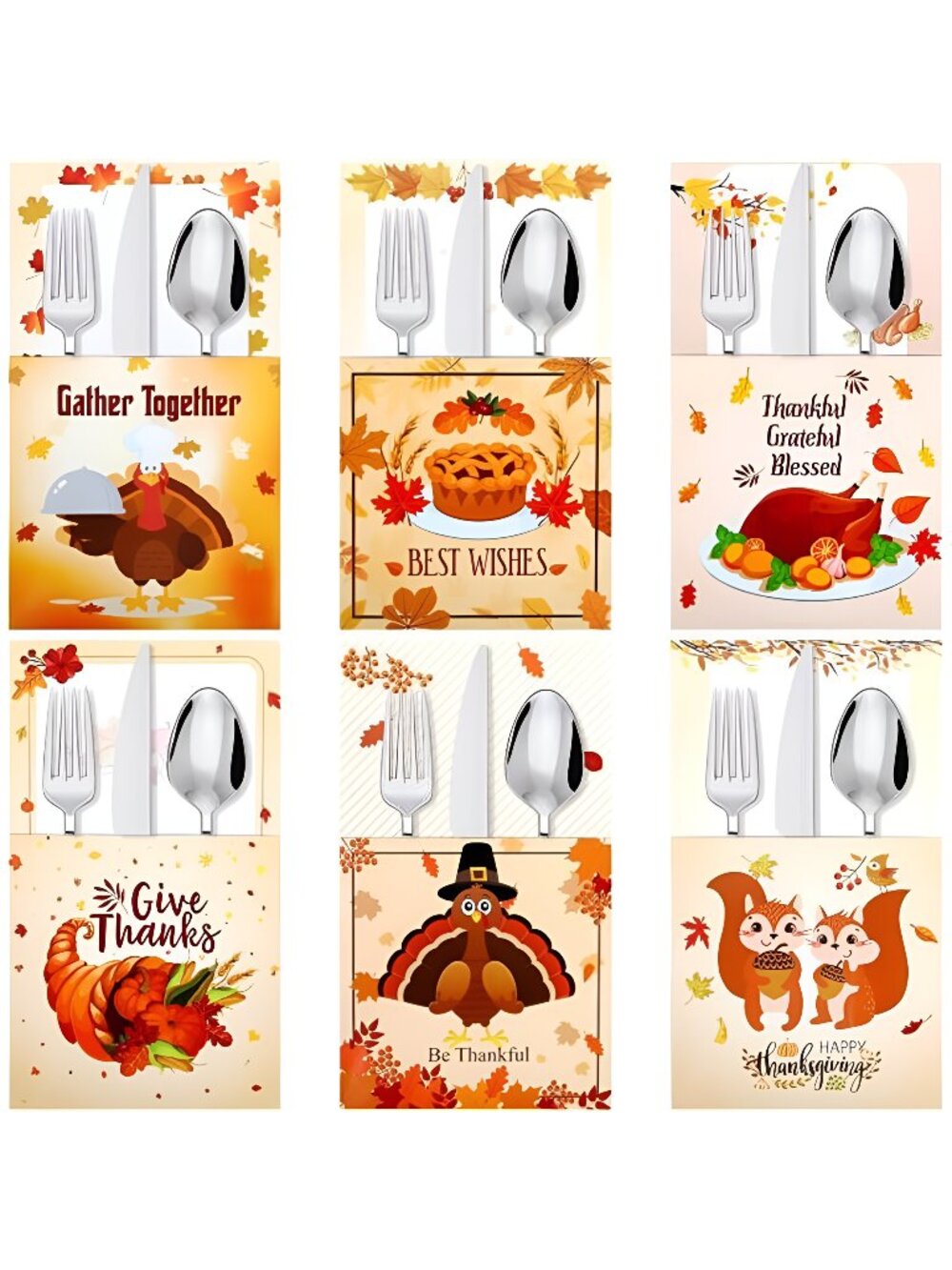 24 Pieces Thanksgiving Cutlery Holder Set Fall Thanksgiving Utensil Decor